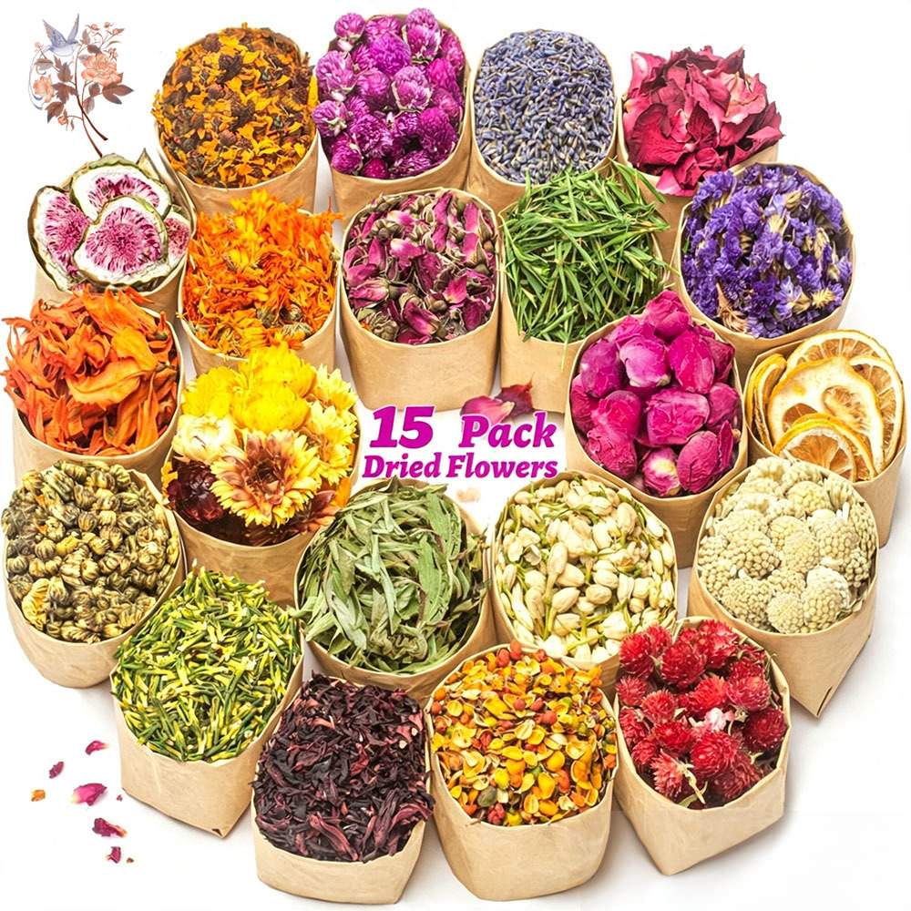 Your Candle Supplies - 15 Beutel Getrocknete Blumen Bastelset Großpackung