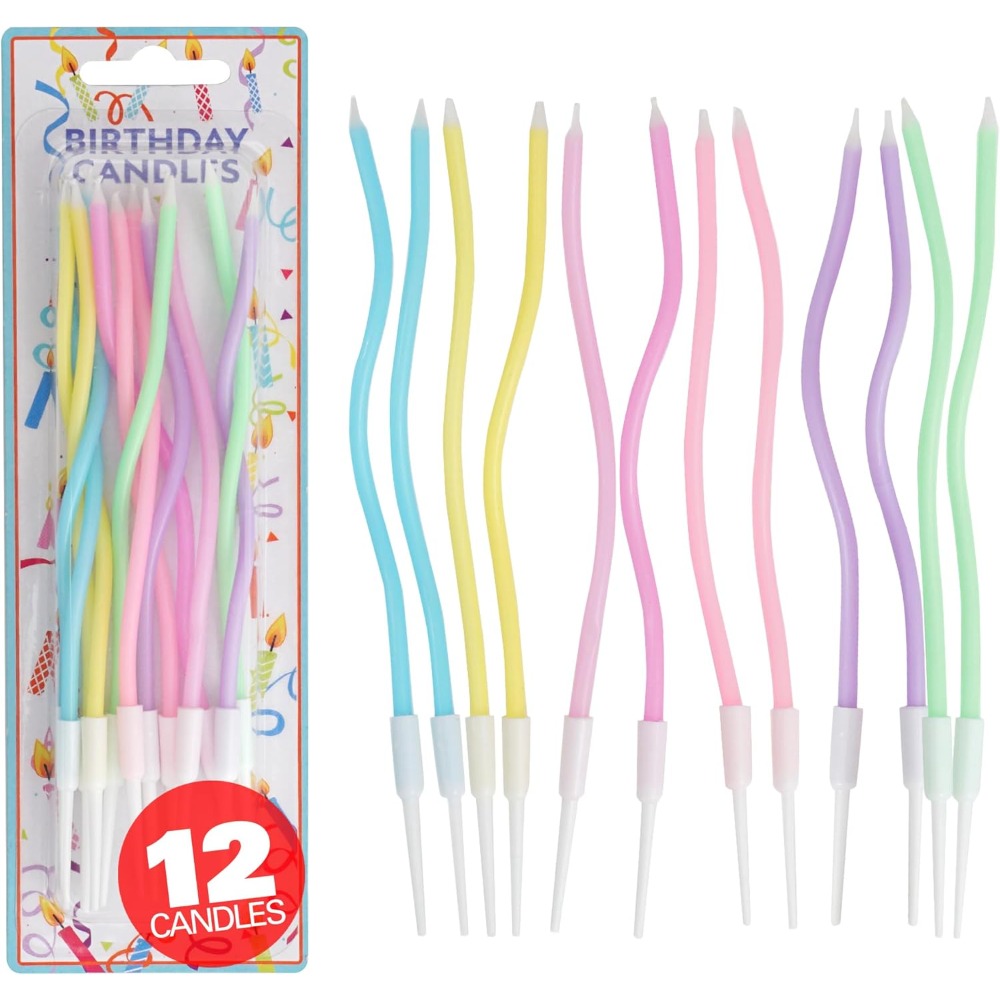 Supplies Of Candle - Regenbogen-Spiral-Geburtstagskerzen-Set mit 12 Stück und Haltern,